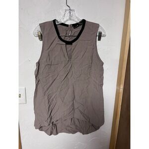 Melissa Nepton Taupe V-Neck Sleeveless Keyhole Back Button Top Women's Size L